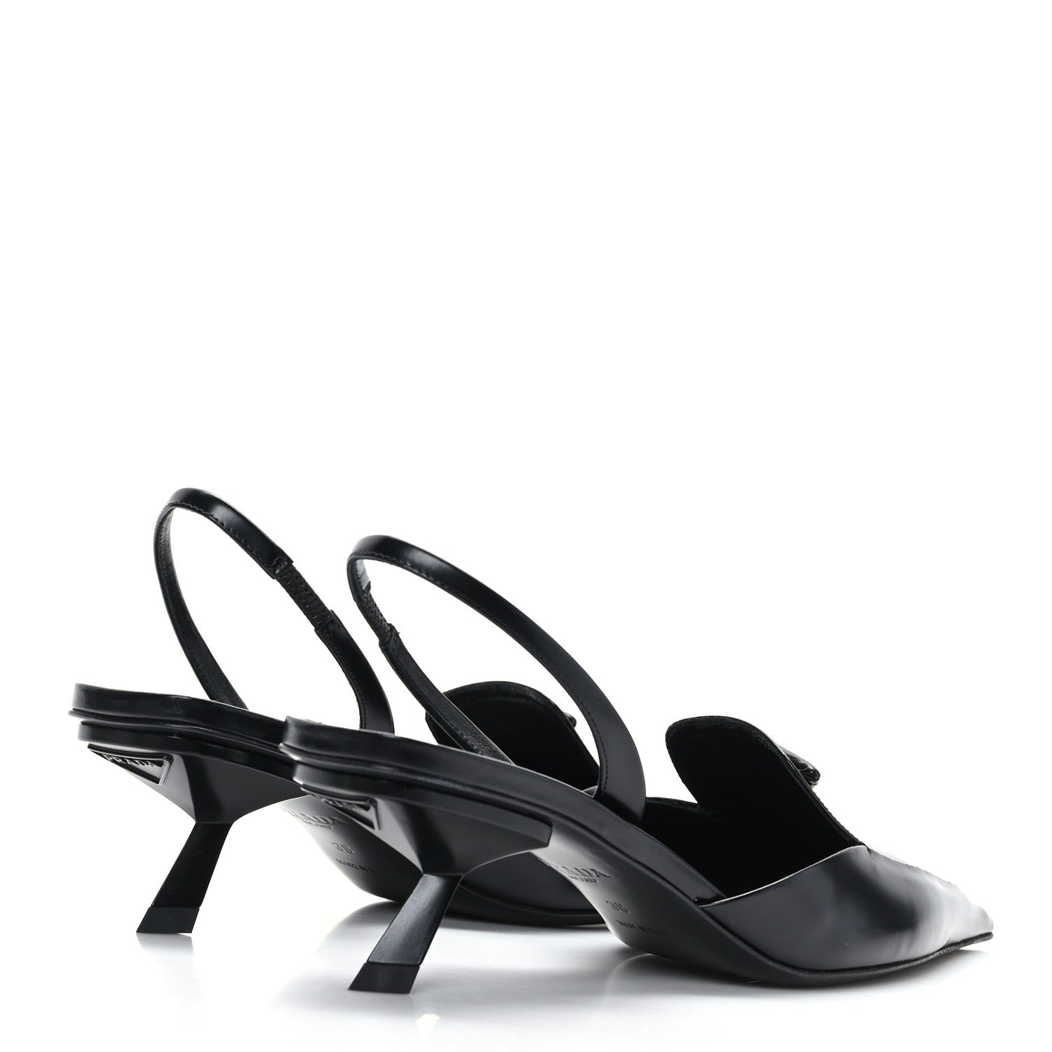Prada Spazzolato Logo Pointed Toe 55mm Slingback Pumps 38 Black 4 of 7