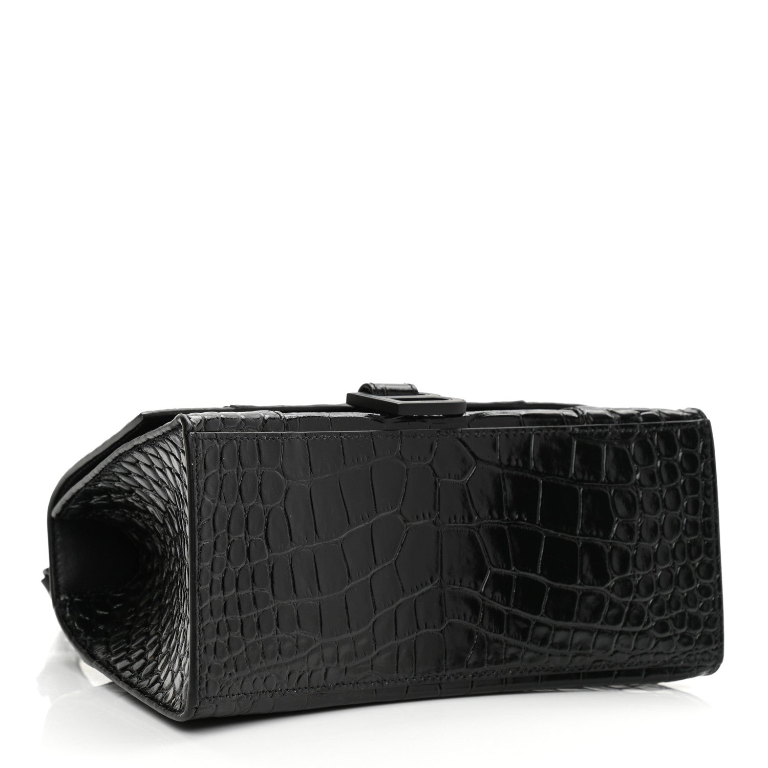 Balenciaga Shiny Calfskin Monochrome Crocodile Embossed Small Hourglass Top Handle Bag Black 4 of 8