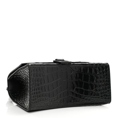 Balenciaga Shiny Calfskin Monochrome Crocodile Embossed Small Hourglass Top Handle Bag Black 4 of 8
