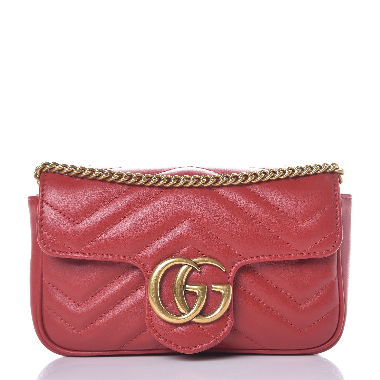 Gucci Calfskin Matelasse Super Mini GG Marmont Shoulder Bag Hibiscus Red 1 of 8