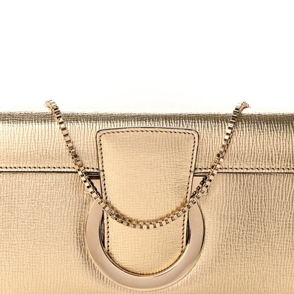 Salvatore Ferragamo Metallic Hammered Calfskin Thalia Clutch With Chain Gold 8 of 14