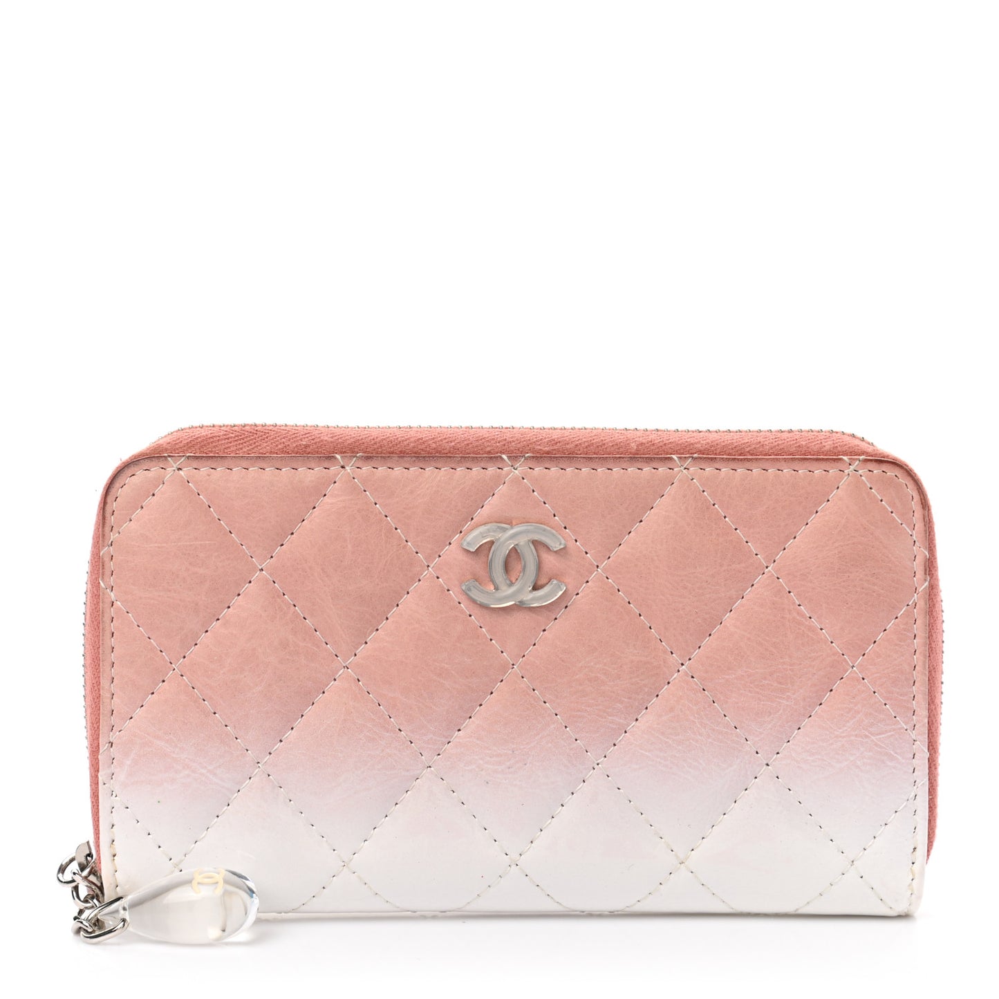 Ombre Patent Calfskin Quilted Small Zip Around Wallet Pink White