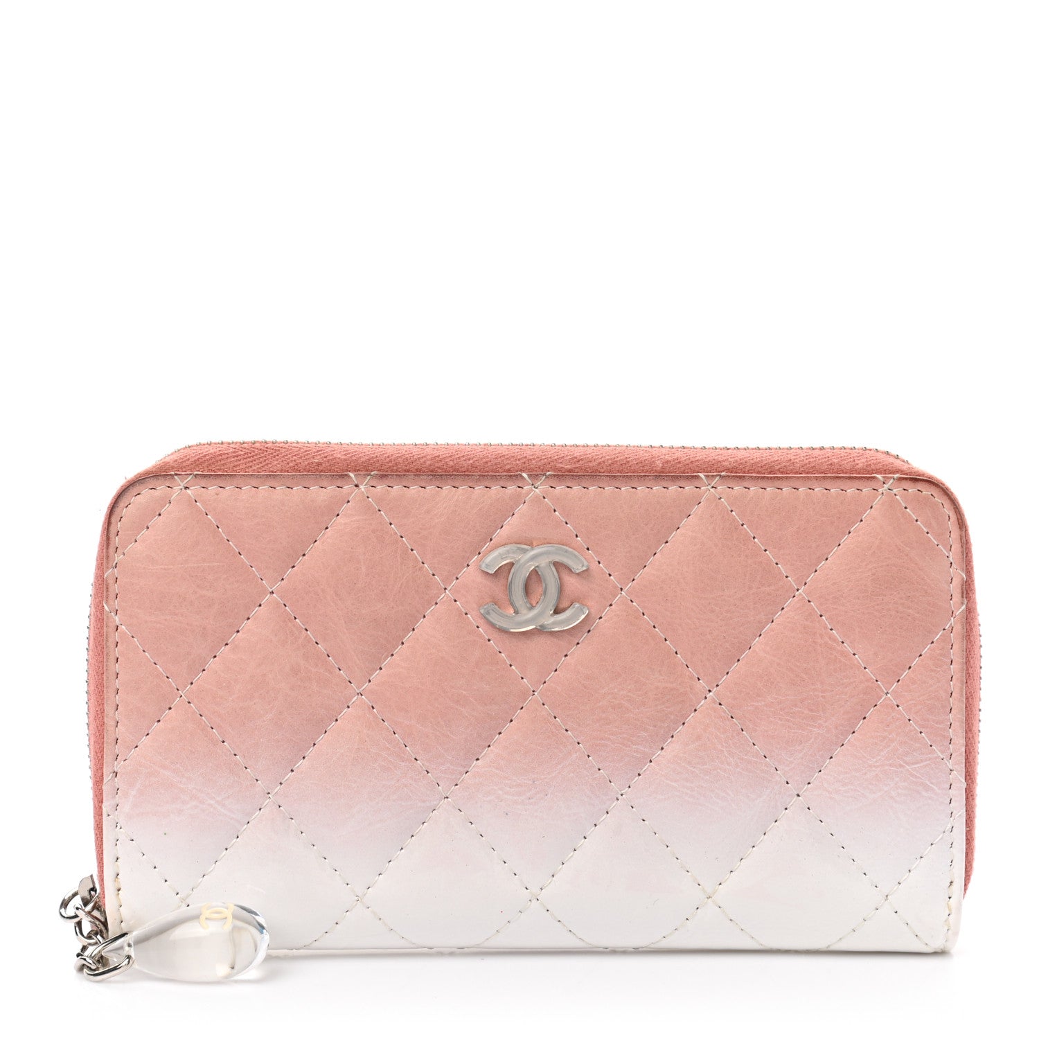 Chanel Ombre Patent Calfskin Quilted Small Zip Around Wallet Pink White 1 of 9