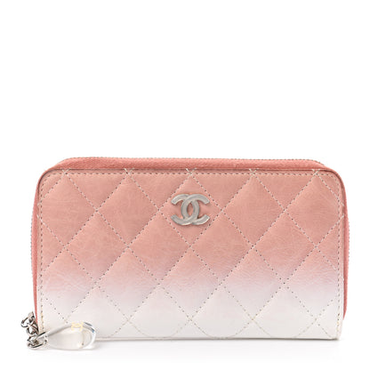 Chanel Ombre Patent Calfskin Quilted Small Zip Around Wallet Pink White 1 of 9