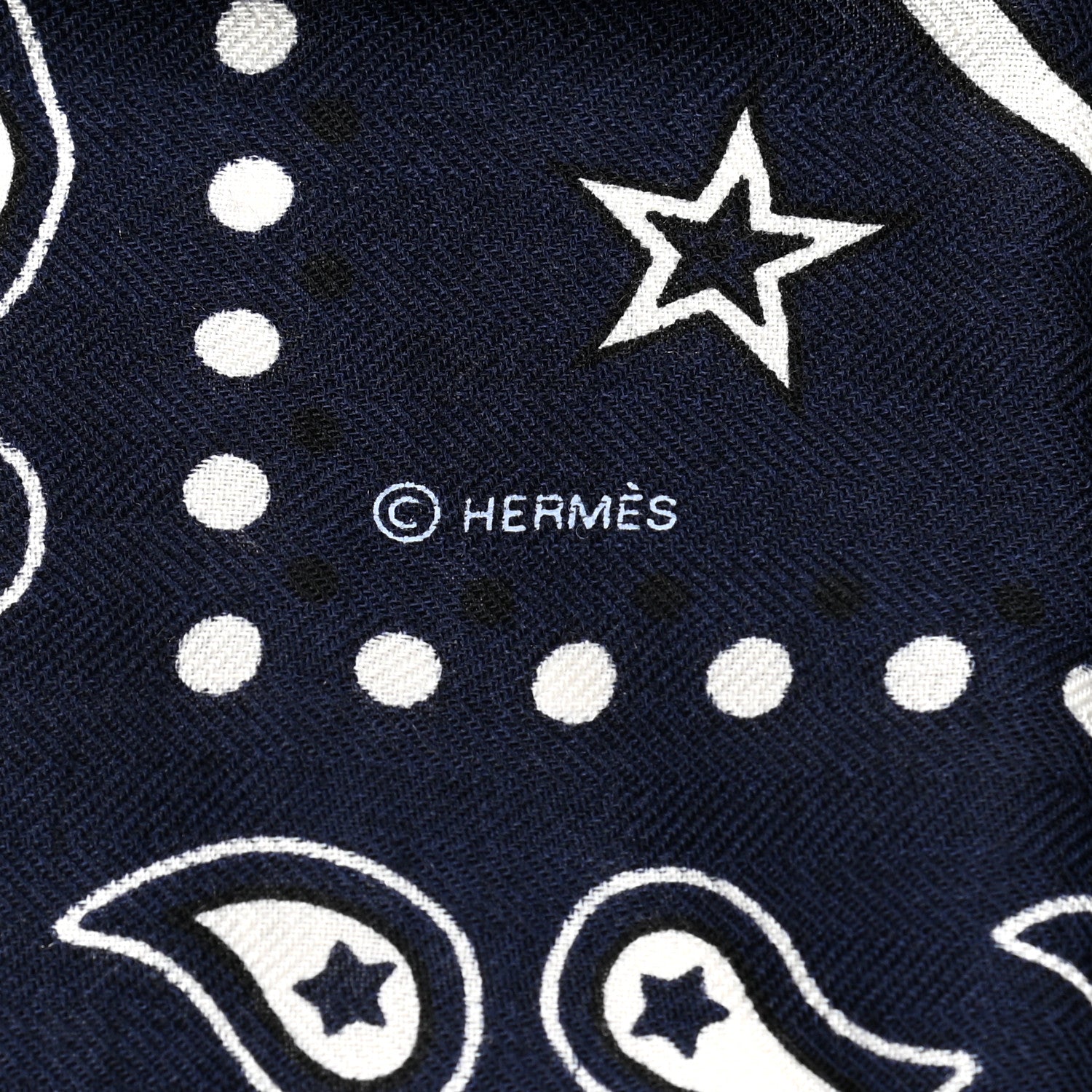 Hermes Cashmere Silk Les Cles Bandana Shawl 140 Marine Black White 5 of 6