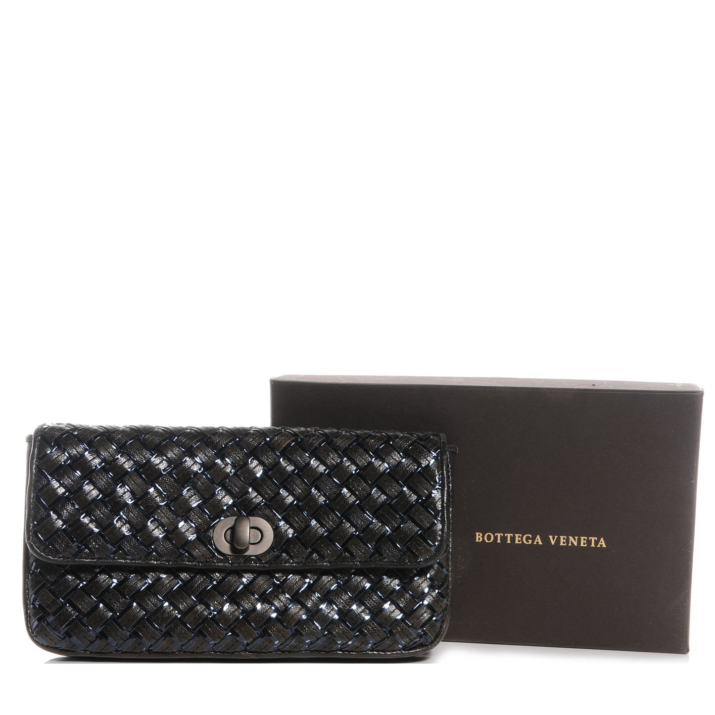Snakeskin Turnlock Clutch Black