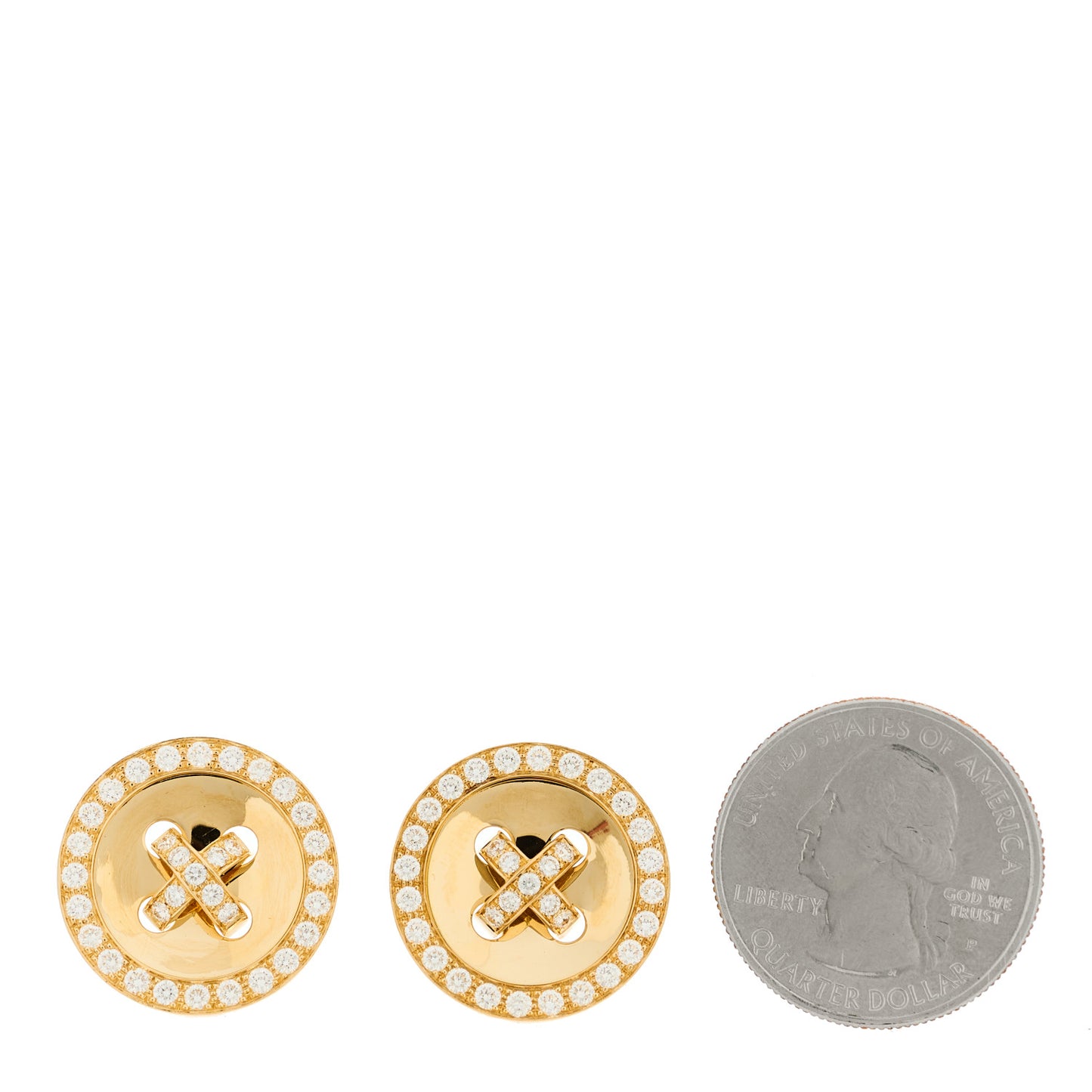 18K Yellow Gold Diamond Button Clip On Earrings