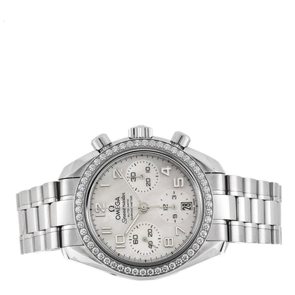Omega Stainless Steel Diamond Bezel Mother of Pearl 38mm Speedmaster Chronograph Automatic Watch 324.15.38.40.05.001 2 of 5