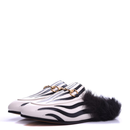 Gucci Malaga Kid Fur Zebra Inlay Womens Princetown Slippers 36 Mystic White Black 2 of 7