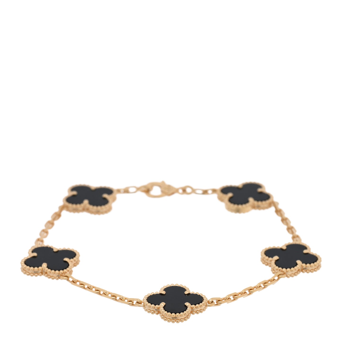 18K Yellow Gold Black Onyx 5 Motifs Vintage Alhambra Bracelet
