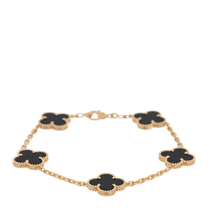 Van Cleef & Arpels 18K Yellow Gold Black Onyx 5 Motifs Vintage Alhambra Bracelet 1 of 3