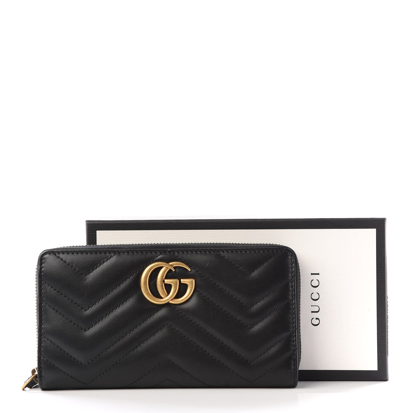 Calfskin Matelasse GG Marmont Zip Around Wallet Black