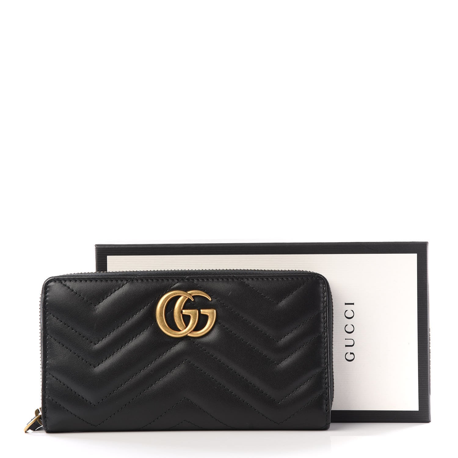 Gucci Calfskin Matelasse GG Marmont Zip Around Wallet Black 11 of 11
