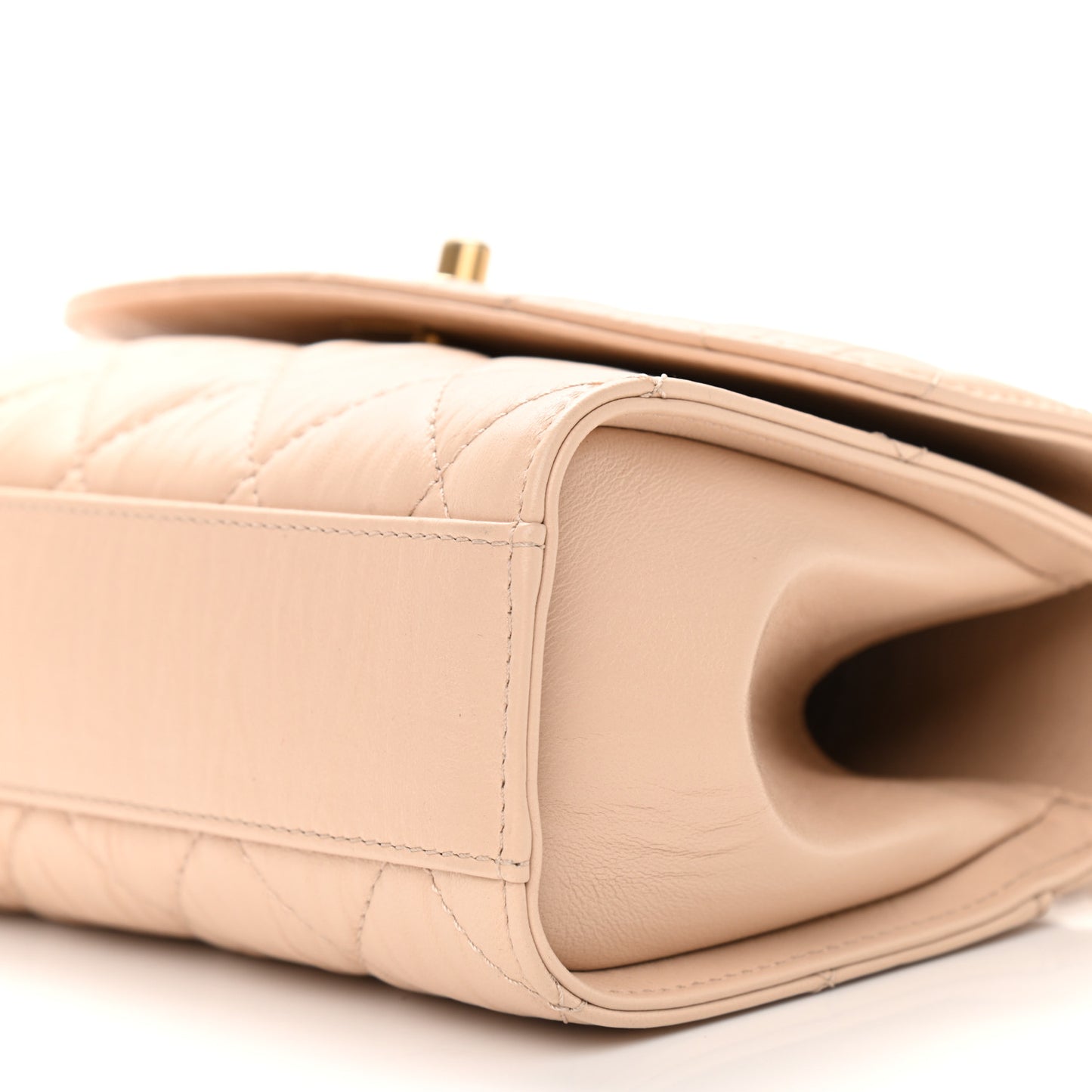 Crumpled Lambskin Quilted Mini CC Links Top Handle Flap Beige