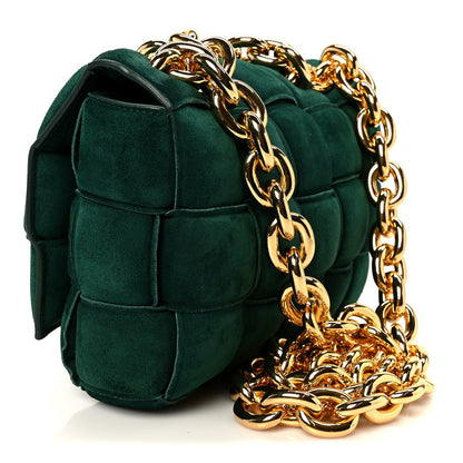 Bottega Veneta Suede Maxi Intrecciato Padded Chain Cassette Crossbody Bag Emerald Green 3 of 12