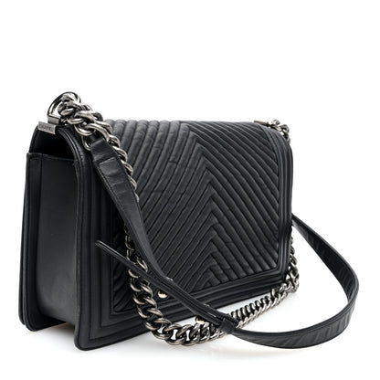 Chanel Wrinkled Lambskin Chevron Quilted Medium Boy Flap Black 3 of 10