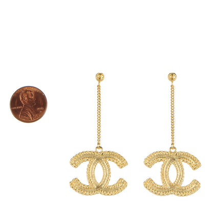 Chanel CC Drop Earrings Matte Gold 2 of 5