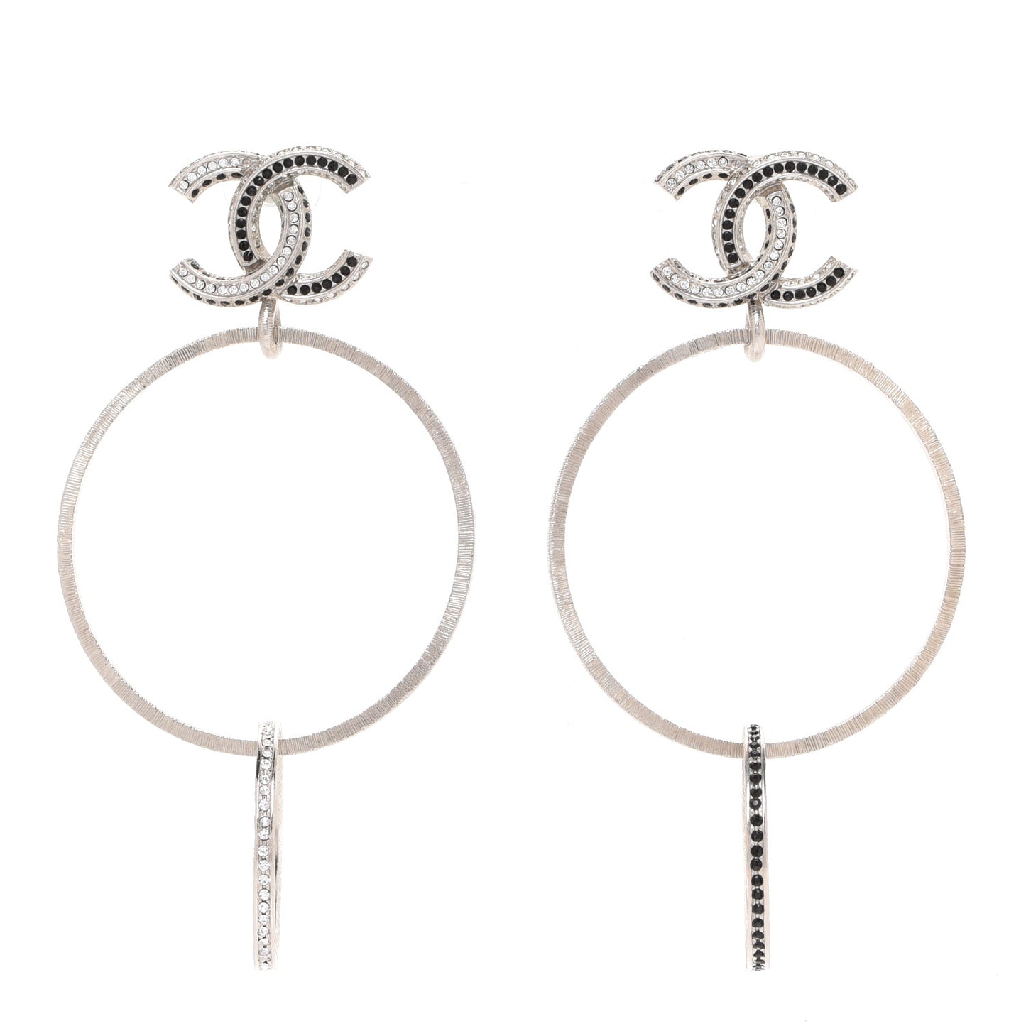 Crystal CC Hoop Earrings Silver Black