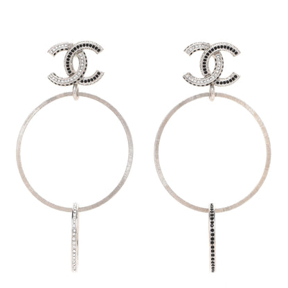 Chanel Crystal CC Hoop Earrings Silver Black 1 of 4