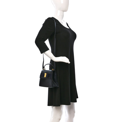 Salvatore Ferragamo Calfskin Vera Bow Mini Top Handle Crossbody Bag Navy 2 of 8