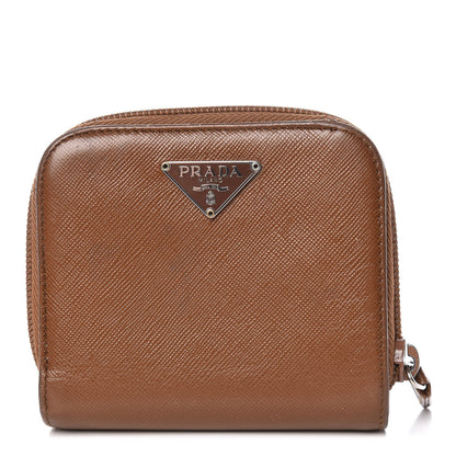 Prada Saffiano Compact Zip Around Wallet Cannella 1 of 15