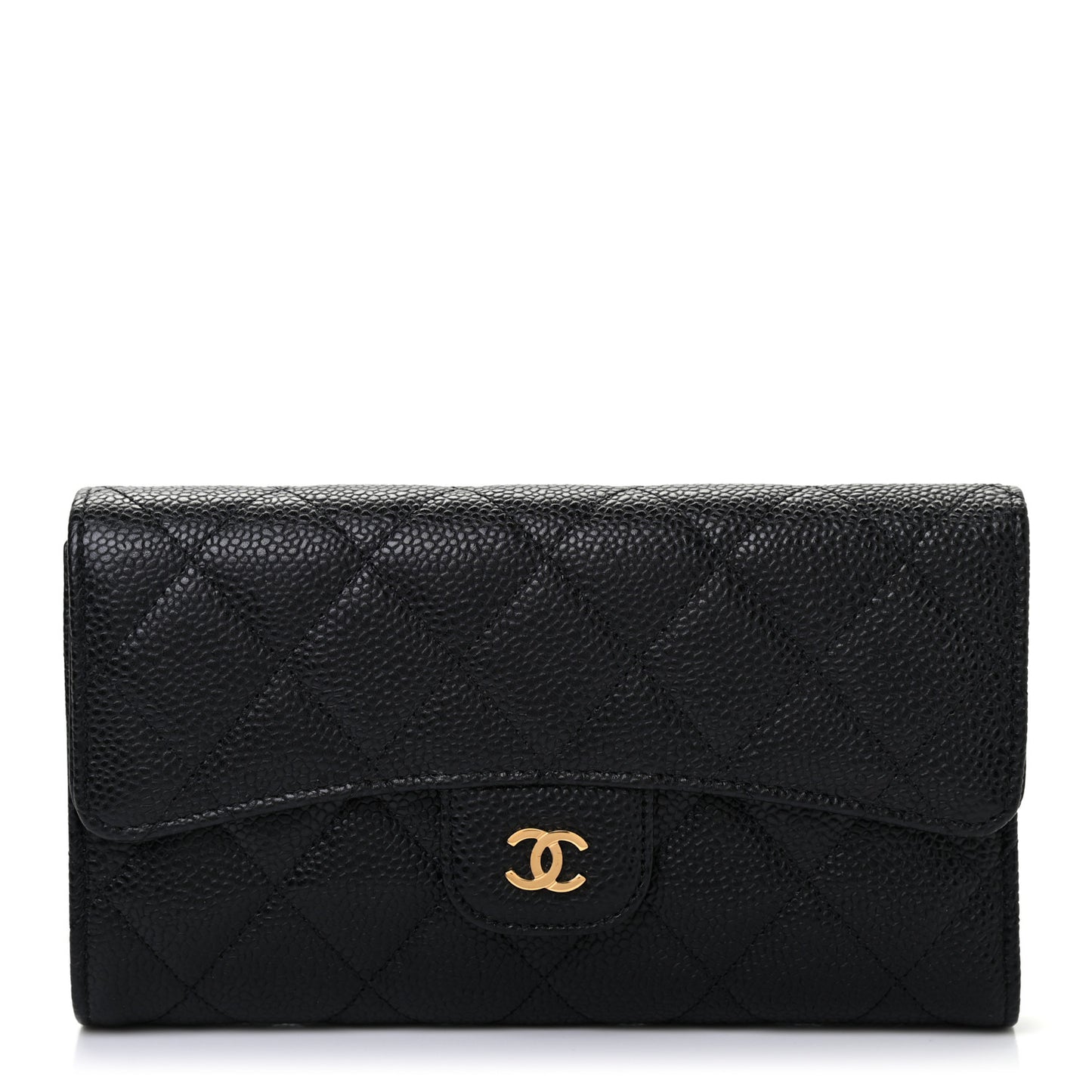 Caviar Quilted Long Flap Wallet Black