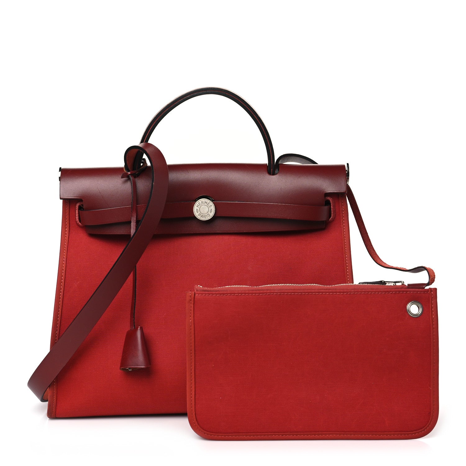 Hermes Military Toile Vache Hunter Herbag Zip 31 PM Rouge Grenat 1 of 10