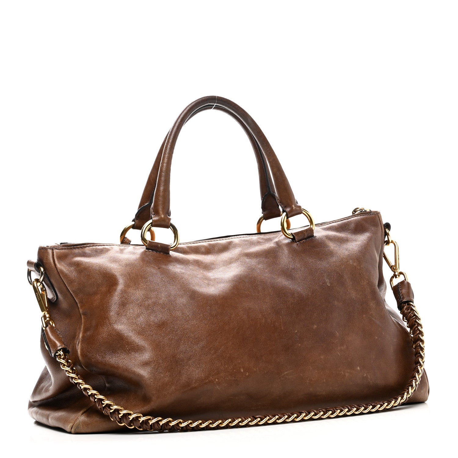 Prada Soft Calf Shopping Tote Brown 3 of 11
