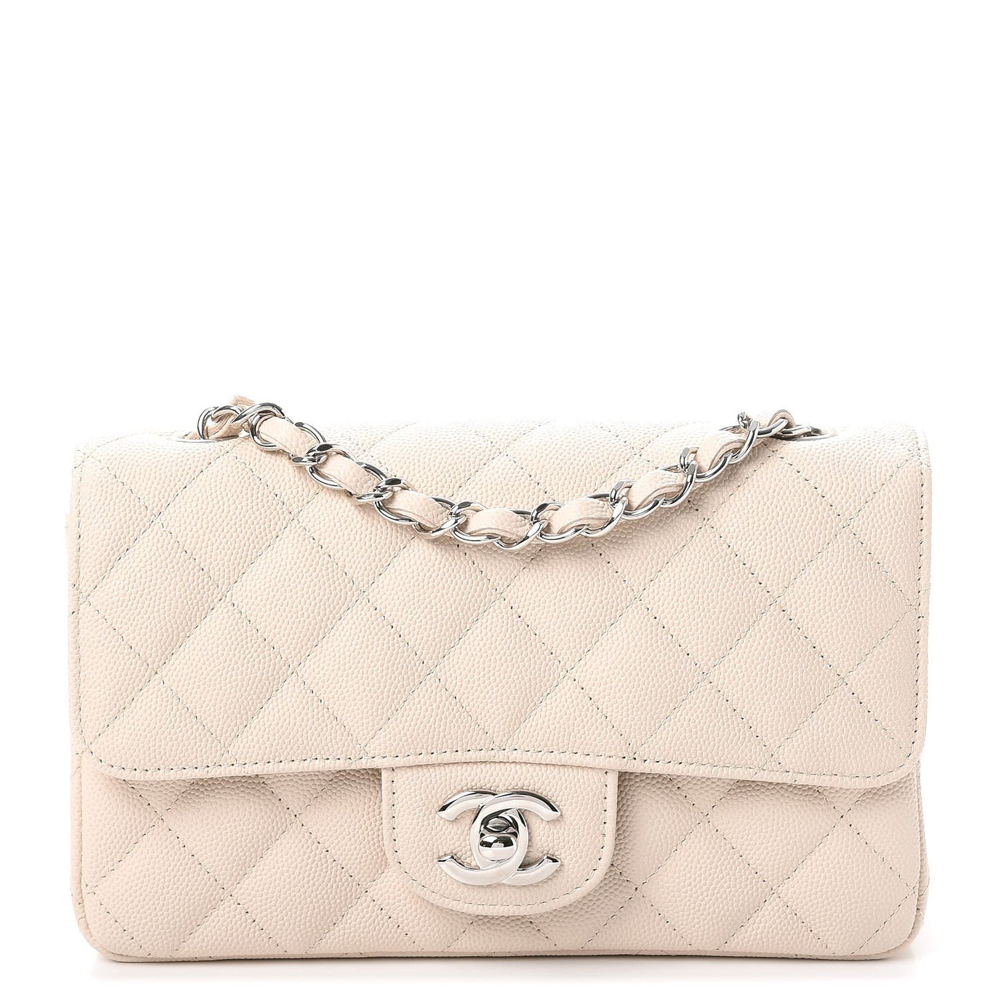 Caviar Quilted Mini Rectangular Flap Light Beige