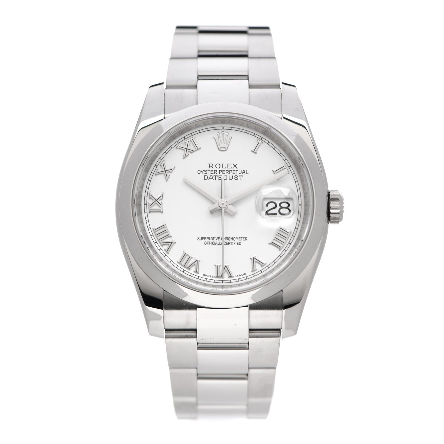 Stainless Steel 36mm Oyster Perpetual Datejust Watch White Roman 116200