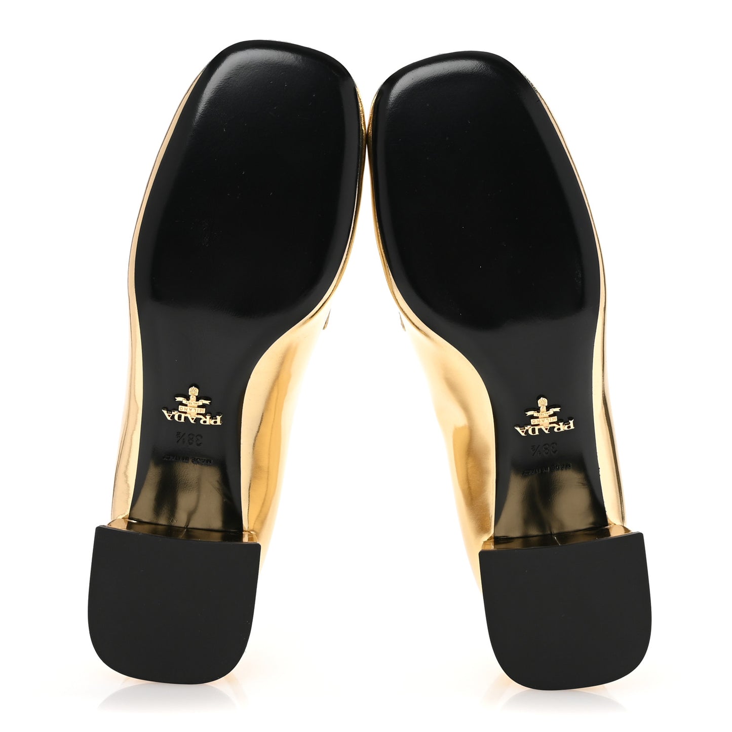 Metallic Patent Metal Triangle Logo 45mm Loafer Pumps 38.5 Platino