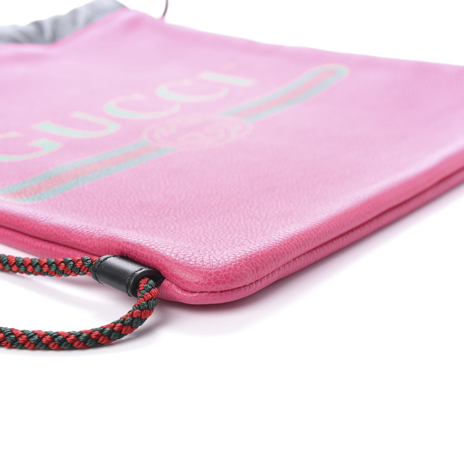 Gucci Grained Calfskin Logo Drawstring Backpack Box Pink Green Black 9 of 10