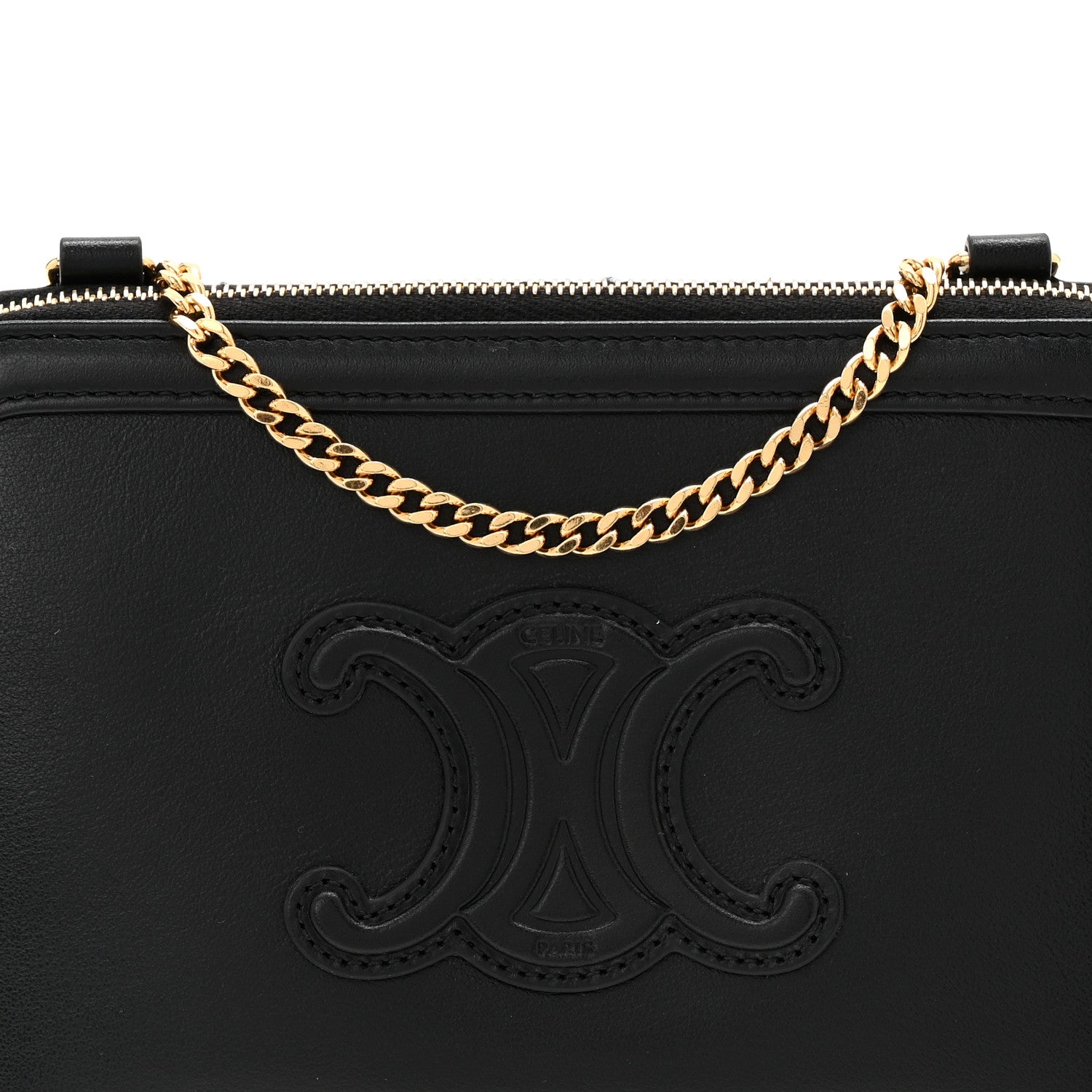 Celine Smooth Calfskin Cuir Triomphe Clutch on Chain Black 8 of 11