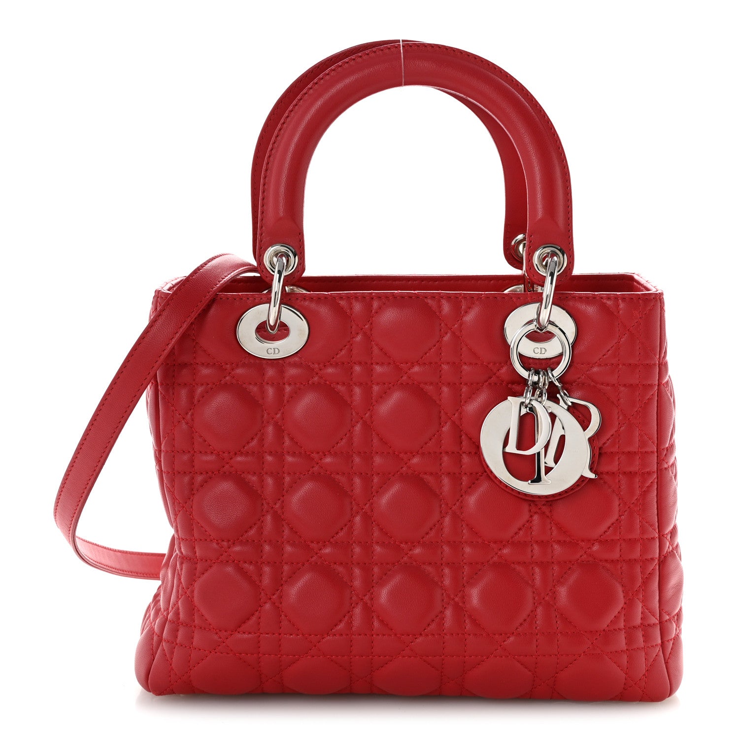 Christian Dior Lambskin Cannage Medium Lady Dior Red 1 of 14