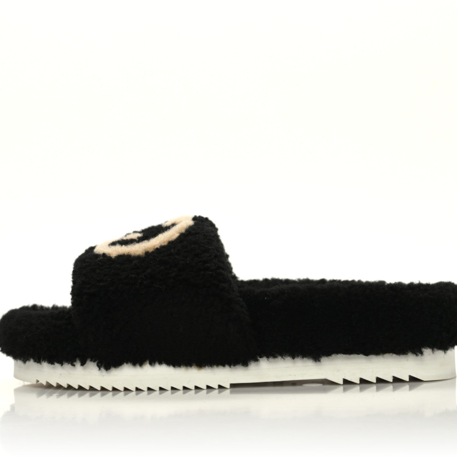 Gucci Shearling Womens Eileen Slide Sandals 38 Black Butterscotch 1 of 7