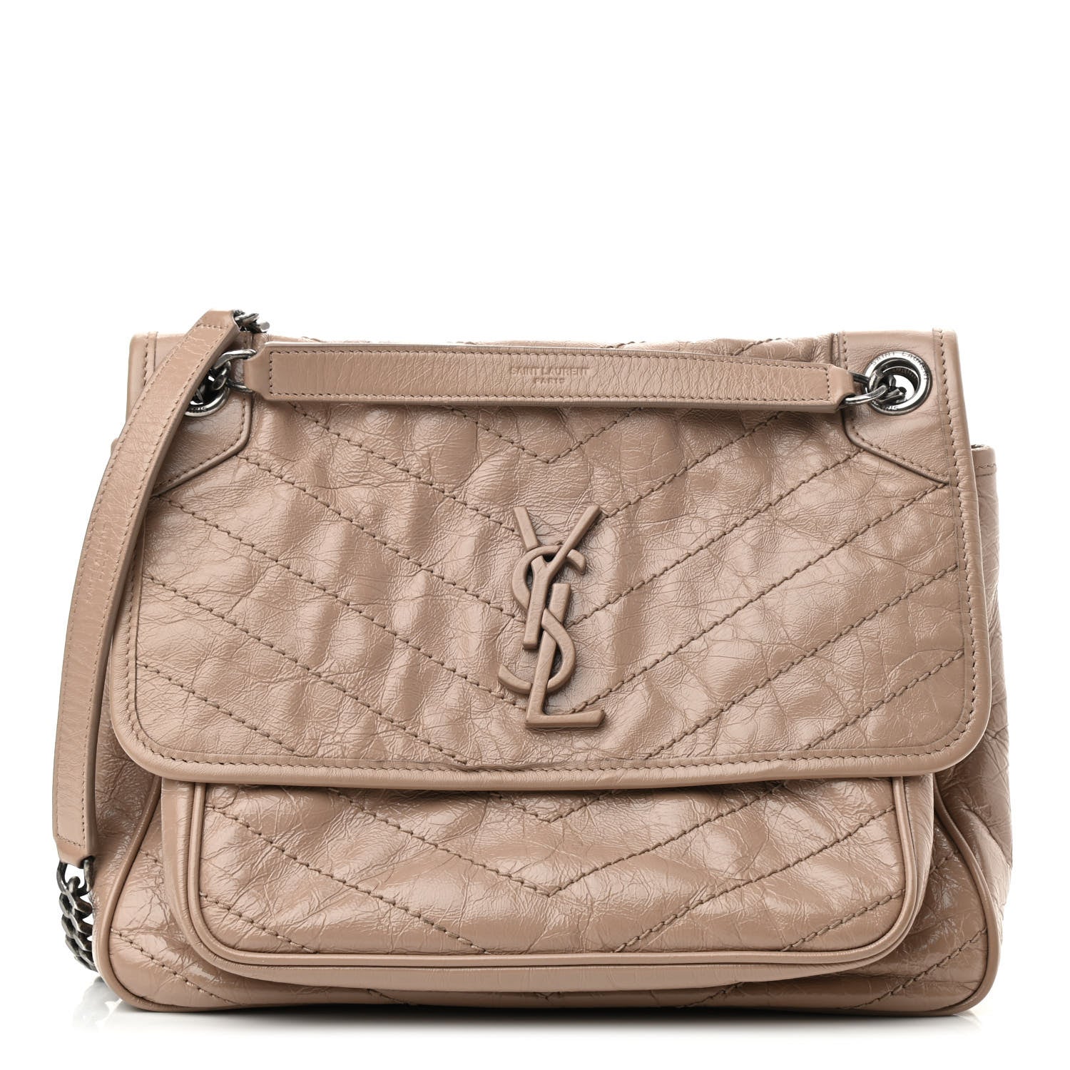 Saint Laurent Crinkled Calfskin Matelasse Monogram Medium Niki Chain Satchel Gold Sand 1 of 11