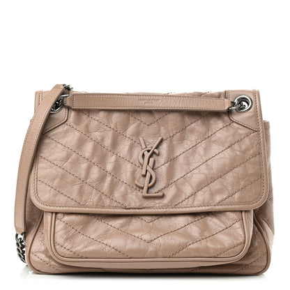 Saint Laurent Crinkled Calfskin Matelasse Monogram Medium Niki Chain Satchel Gold Sand 1 of 11