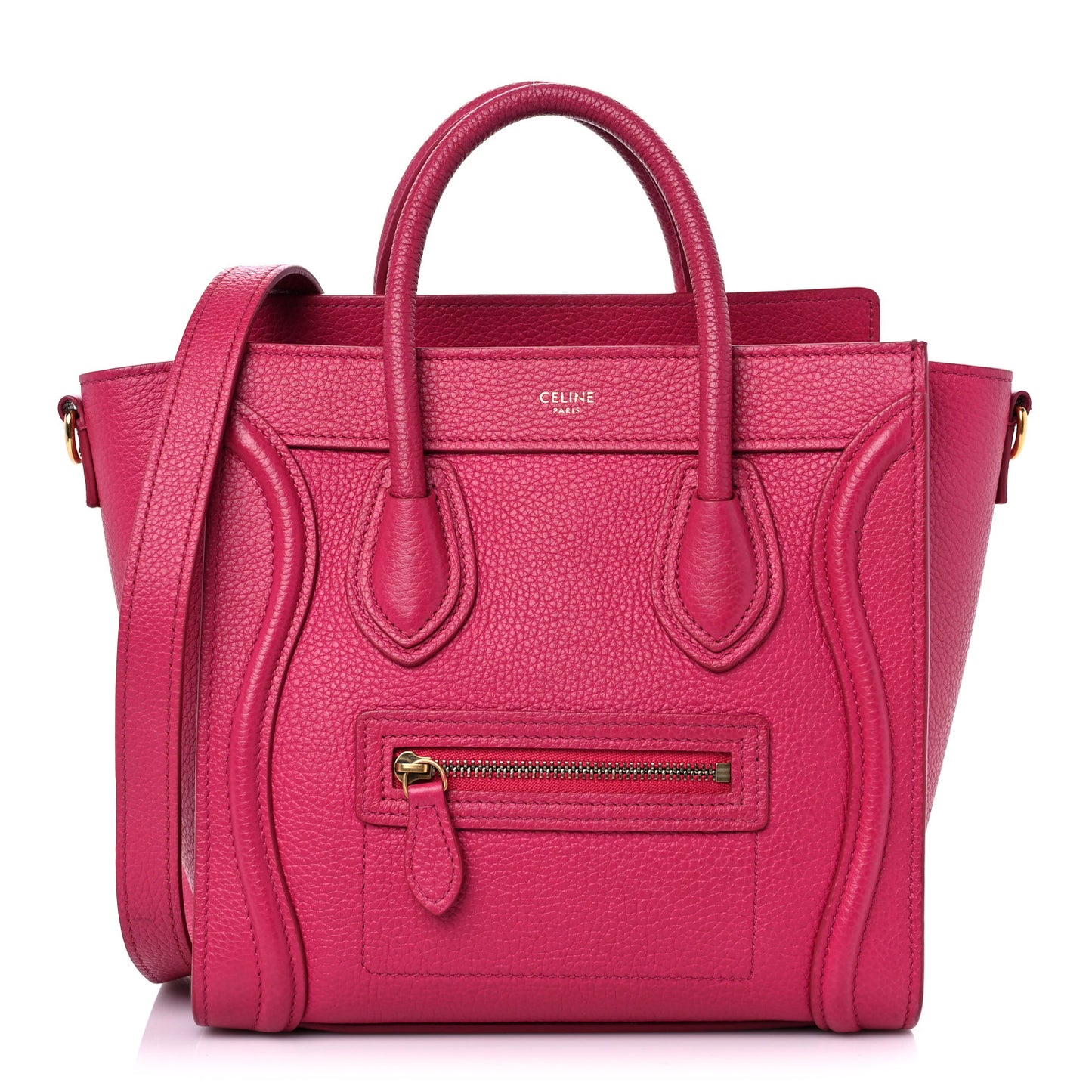 Drummed Calfskin Nano Luggage Fuchsia