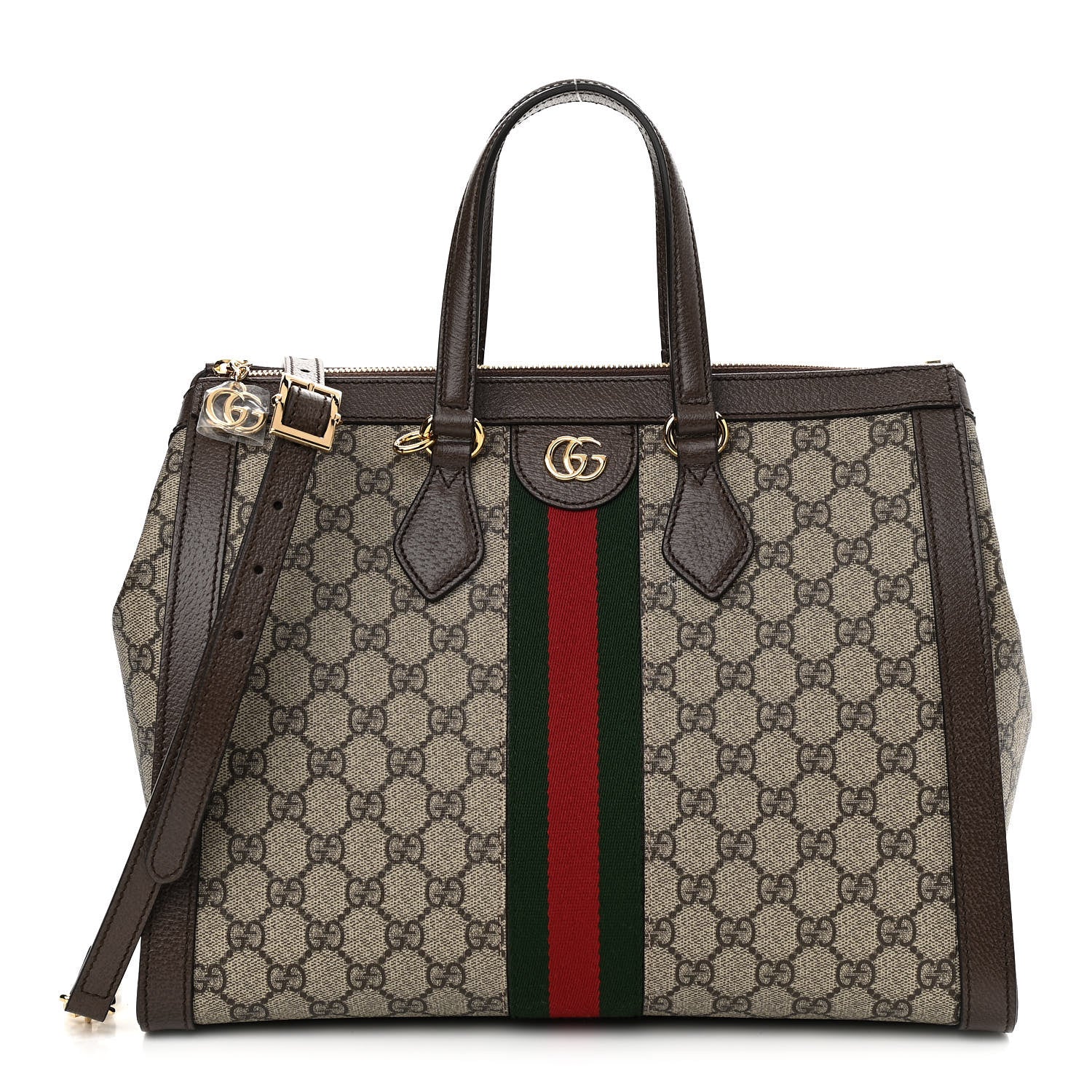 Gucci GG Supreme Monogram Web Medium Ophidia Tote Bag Brown 1 of 12