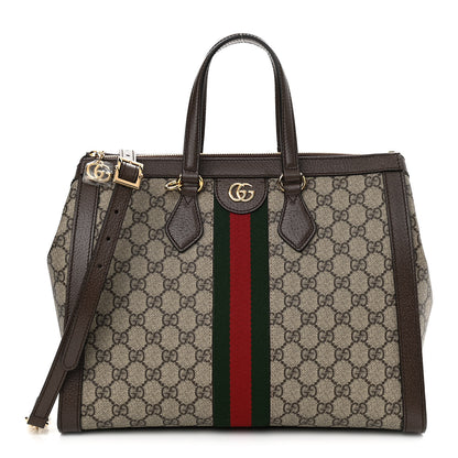 Gucci GG Supreme Monogram Web Medium Ophidia Tote Bag Brown 1 of 12