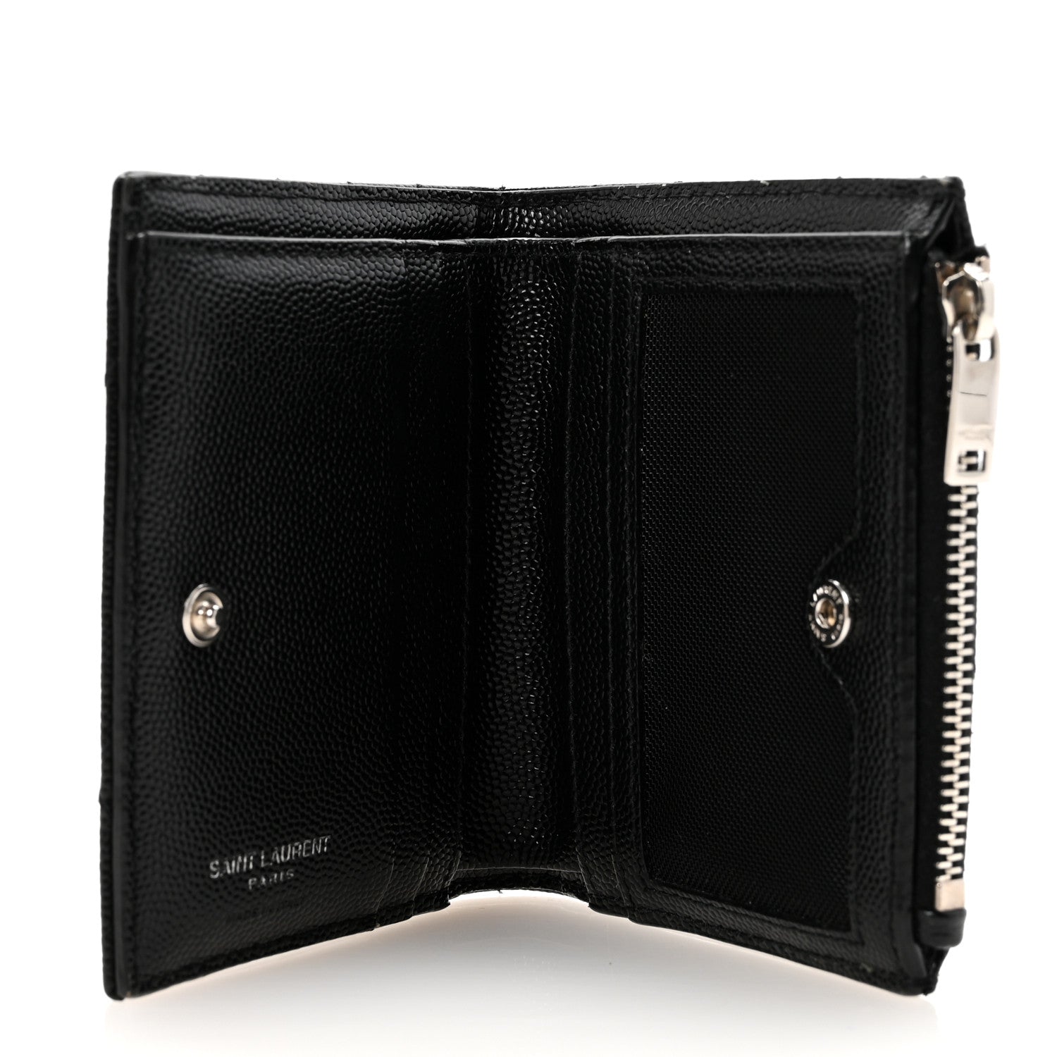 Saint Laurent Grain De Poudre Matelasse Chevron Monogram Zipped Card Case Black 5 of 8