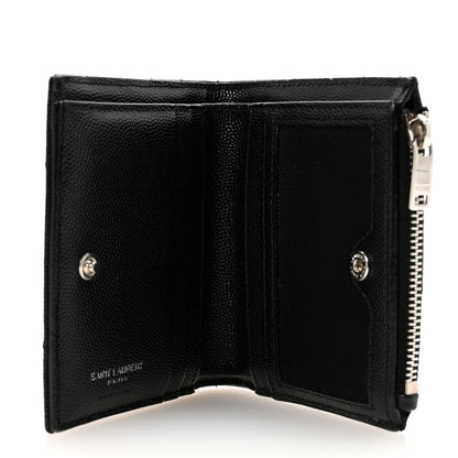 Saint Laurent Grain De Poudre Matelasse Chevron Monogram Zipped Card Case Black 5 of 8