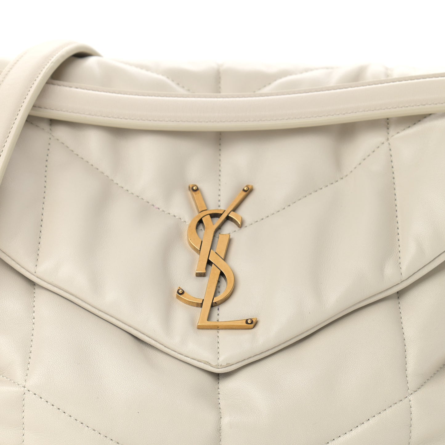 Lambskin Quilted Medium Loulou Puffer Monogram Chain Satchel Crema Soft