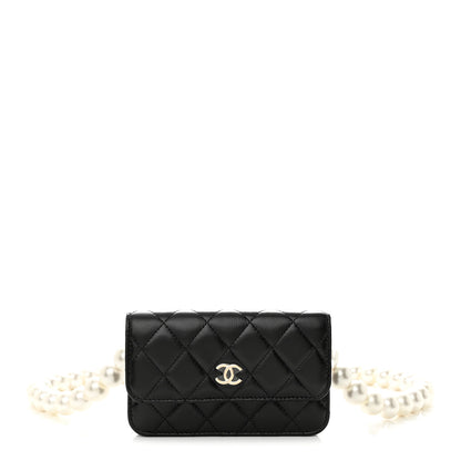 Chanel Calfskin Quilted Maxi Pearls Clutch With Chain Black 1 of 11