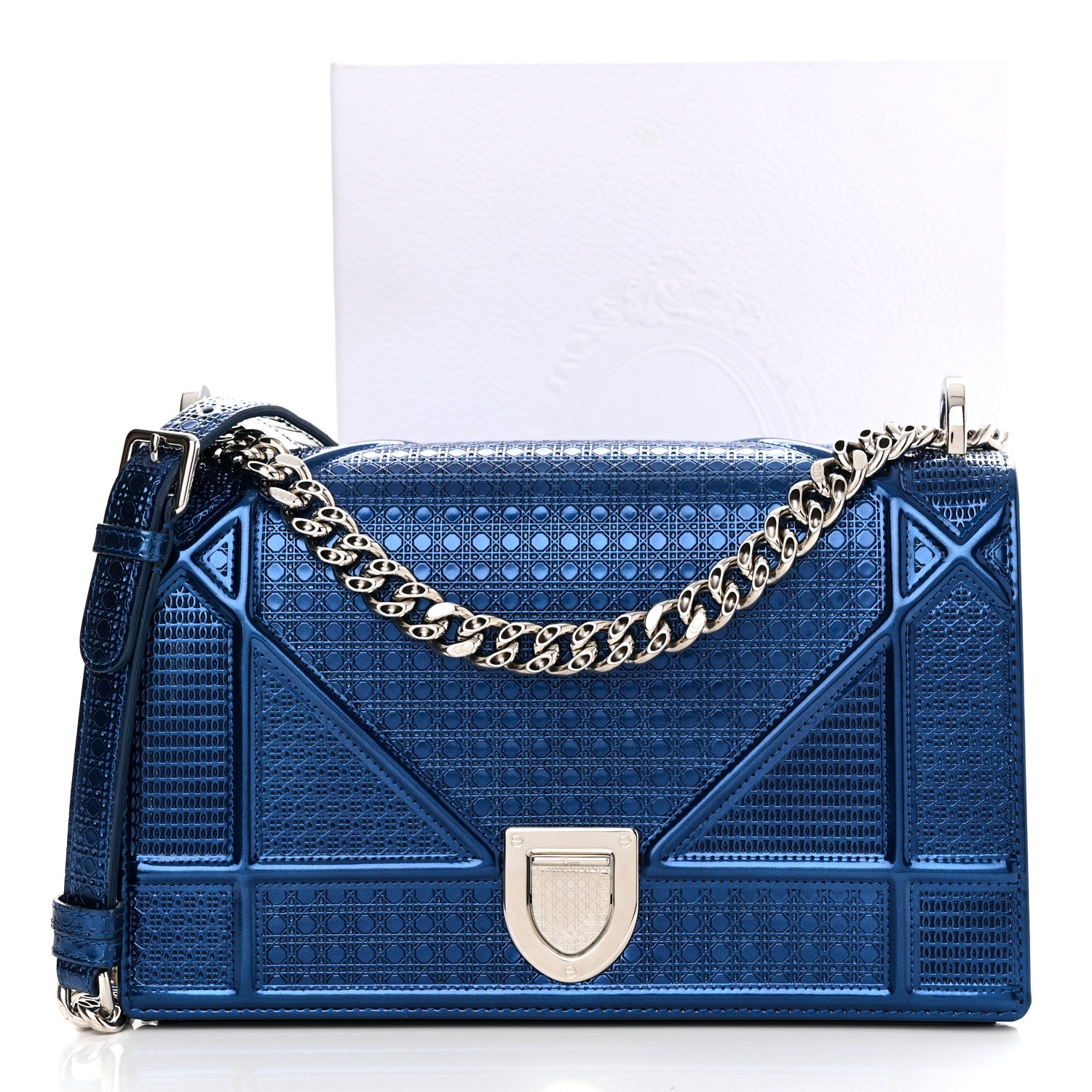 Christian Dior Metallic Patent Micro-Cannage Medium Diorama Flap Bag Blue 11 of 11