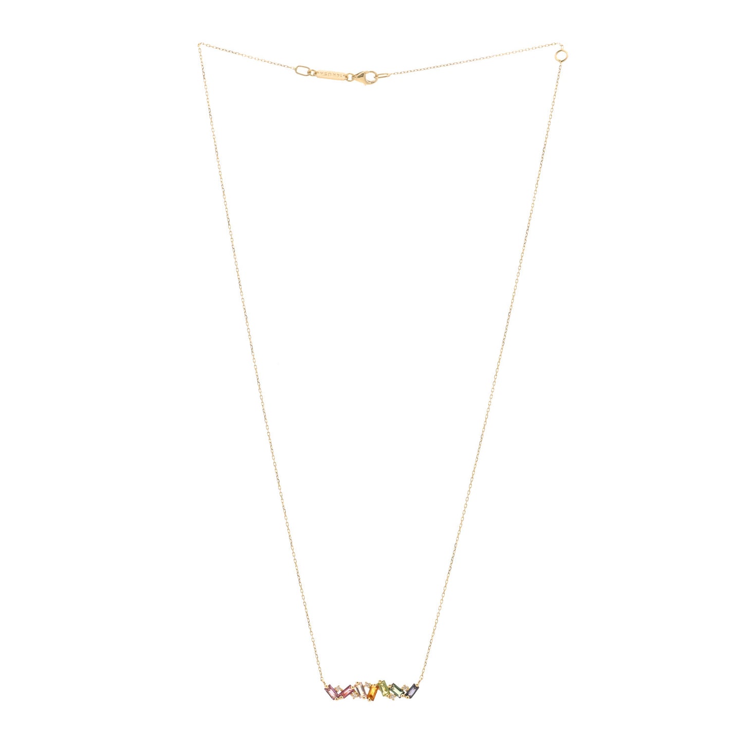 14K Yellow Gold Diamond Multi Gemstone Frenesia Rainbow Bar Pendant Necklace