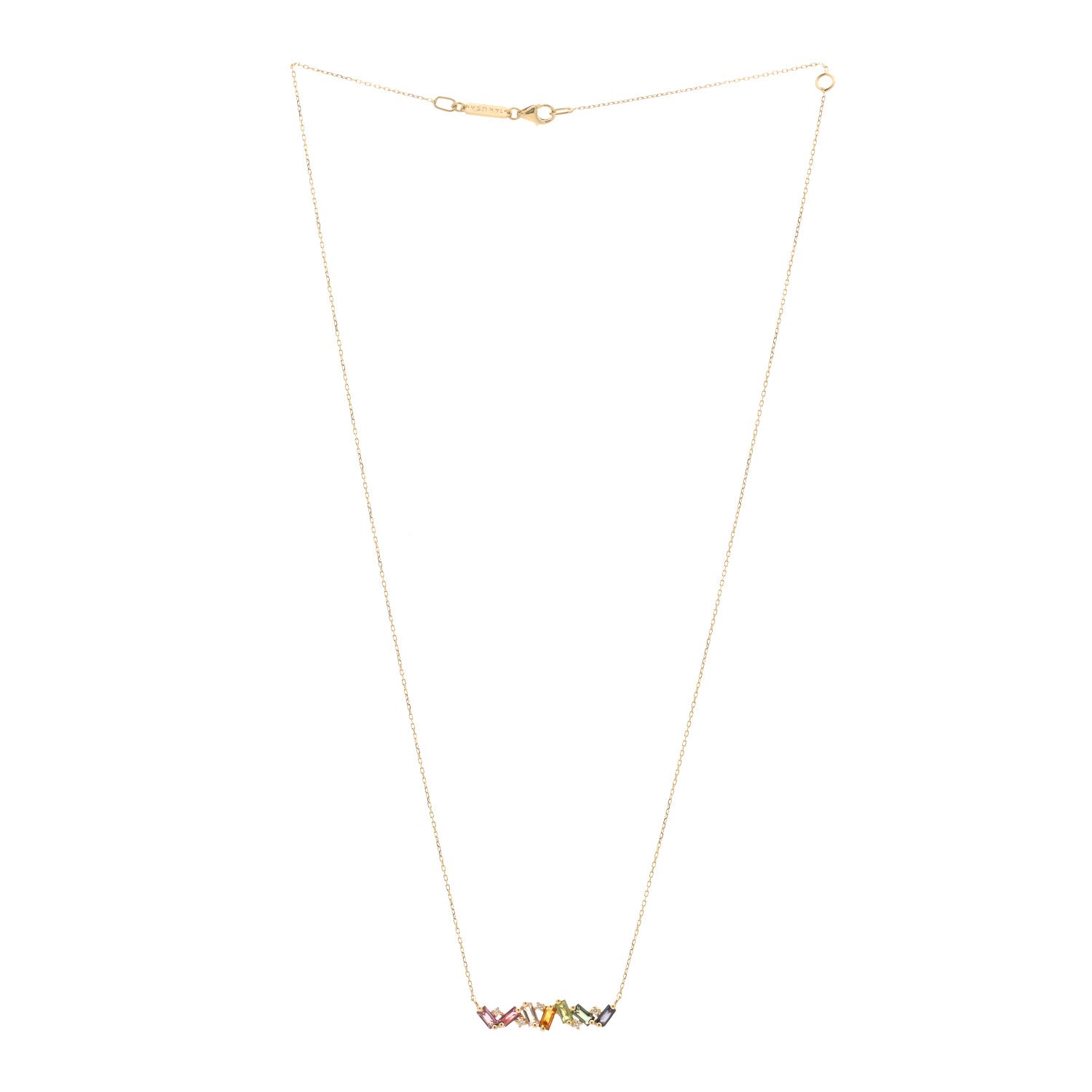 Suzanne Kalan 14K Yellow Gold Diamond Multi Gemstone Frenesia Rainbow Bar Pendant Necklace 2 of 3