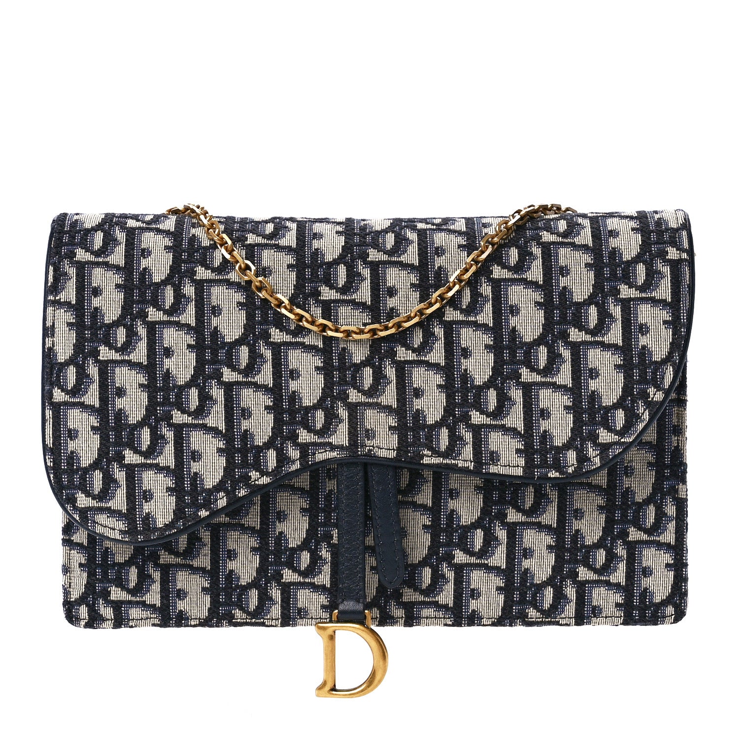 Christian Dior Oblique Saddle Chain Pouch Blue 1 of 11