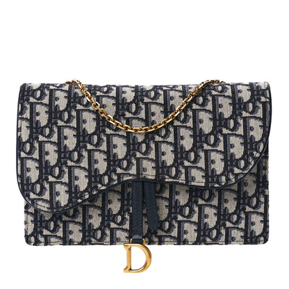 Christian Dior Oblique Saddle Chain Pouch Blue 1 of 11