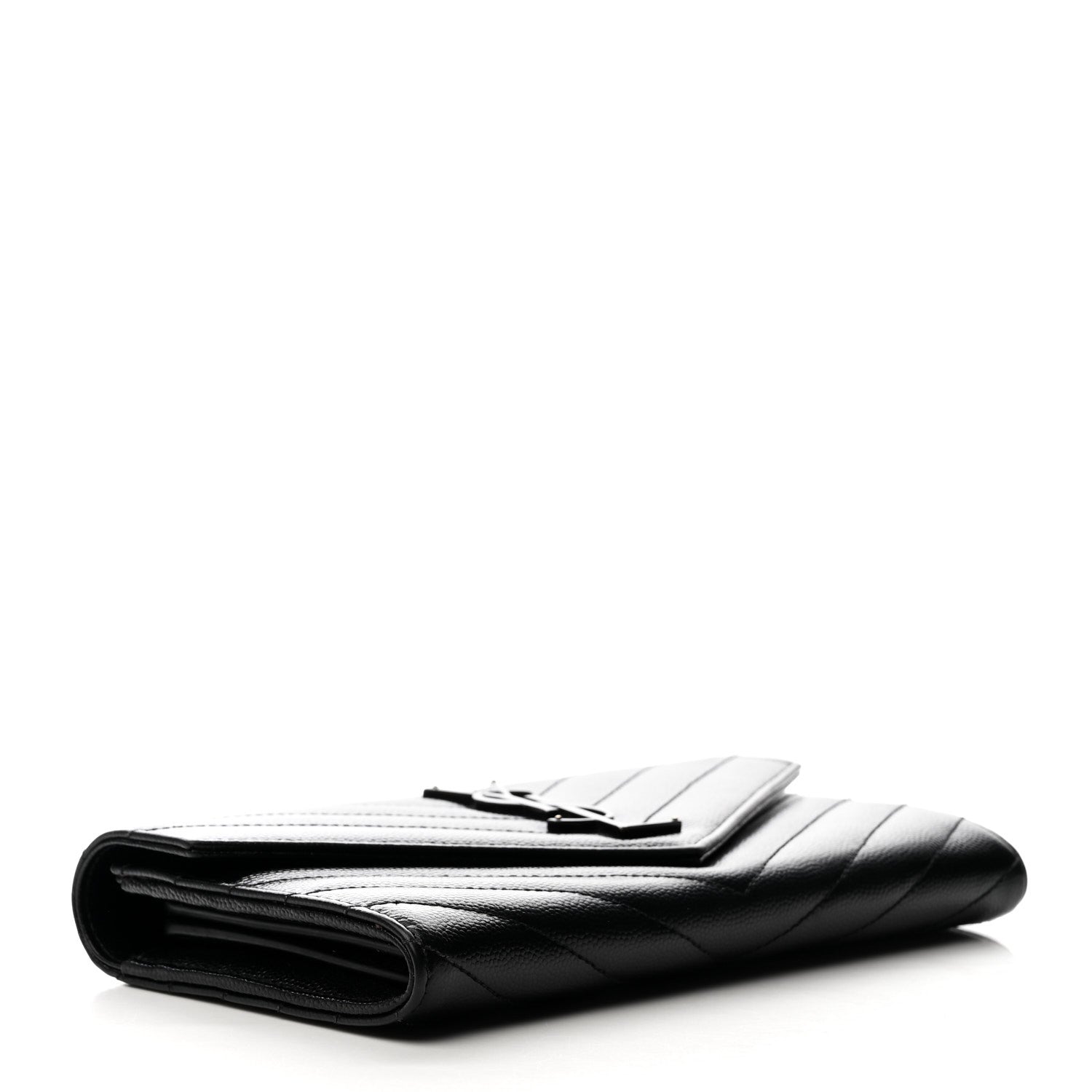 Saint Laurent Grain De Poudre Matelasse Chevron Monogram Flap Wallet Black 4 of 9
